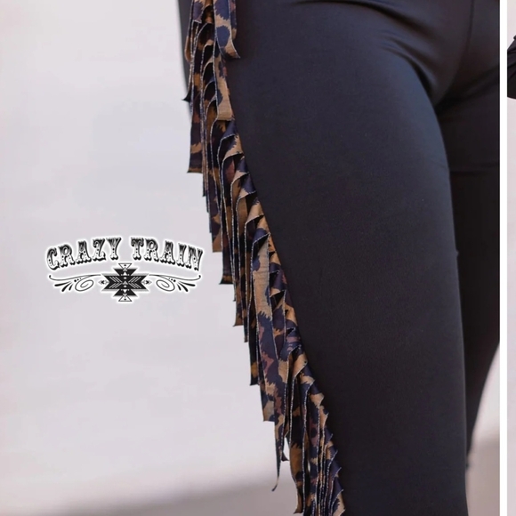 Crazy Train Black Fringe Meow Tiwn Leggings Size XL - Picture 2 of 11